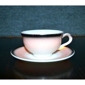 Vintage Hazel Atlas Cup & Saucer Pink with Charcoal Moderntone